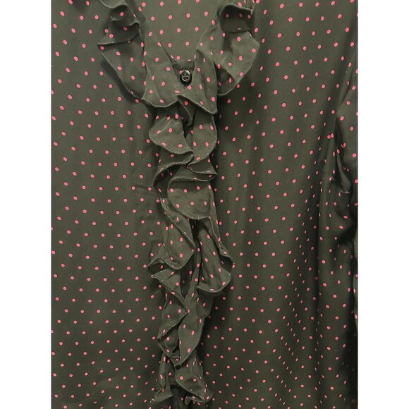 π 2/$30 π Black with Small Red Polka Dot Long Sleeve Sheer Silk Blouse sz 16 - Picture 2 of 7